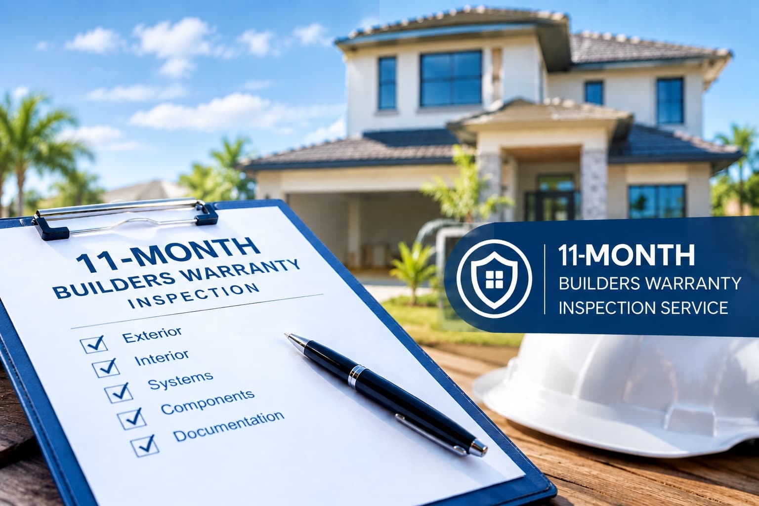 11-month builders warranty inspection checklist in front of a newly built South Florida home